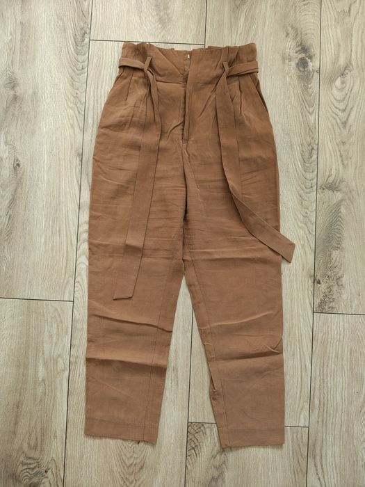 Brązowe spodnie * wysoki stan * H&M S 36 * wiązane