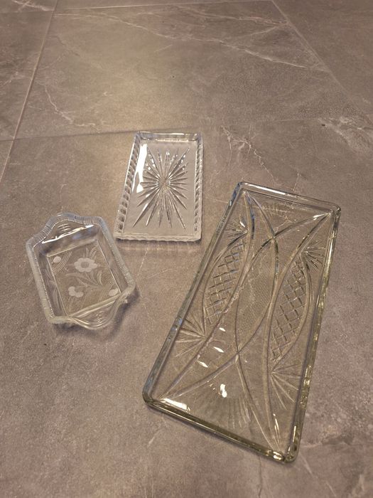 3 szklane podstawki szklo kryształ prl vintage