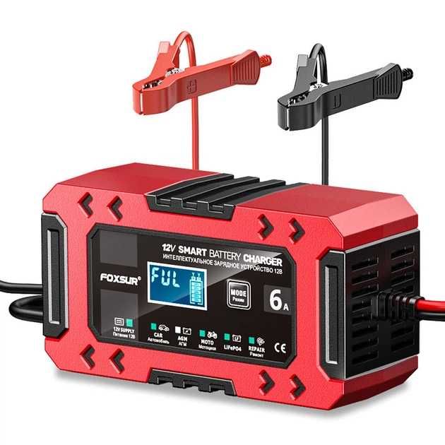 Автоматичний зарядний пристрій Foxsur 12v 6A red мікропроцесорний