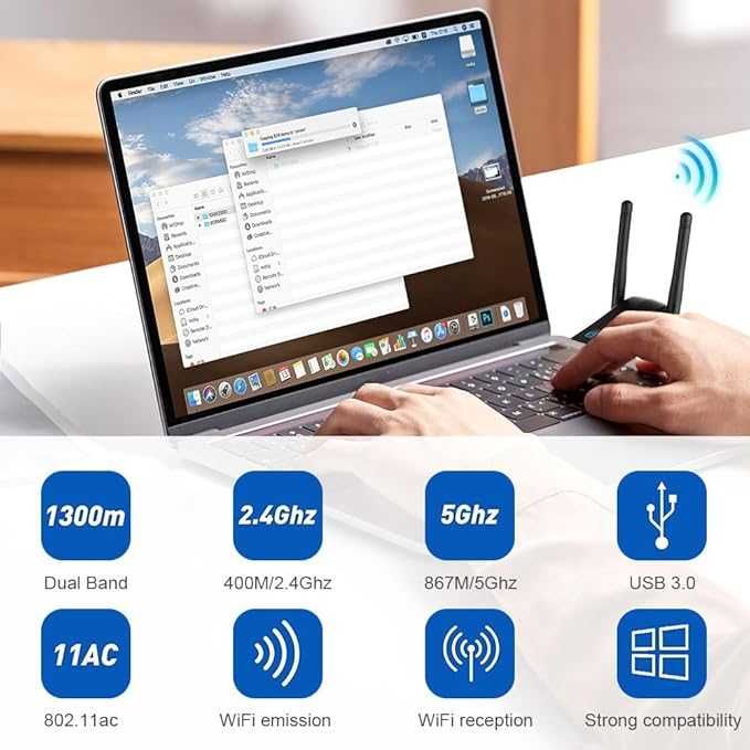 Zewnętrzna karta sieciowa adapter 1300 Mbps USB 3.0 5GHz WLAN 569