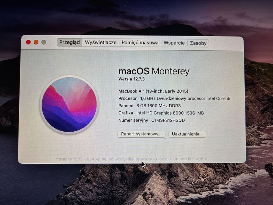 MacBook Air early 2015, model A1466, 8GB RAM, 128GB SSD - KRAKÓW
