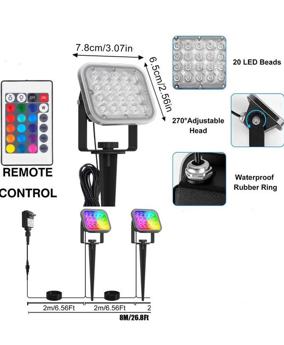 Zewnętrzny reflektor LED RGB BOSITE  reflektor ogrodowy RGB 2 szt