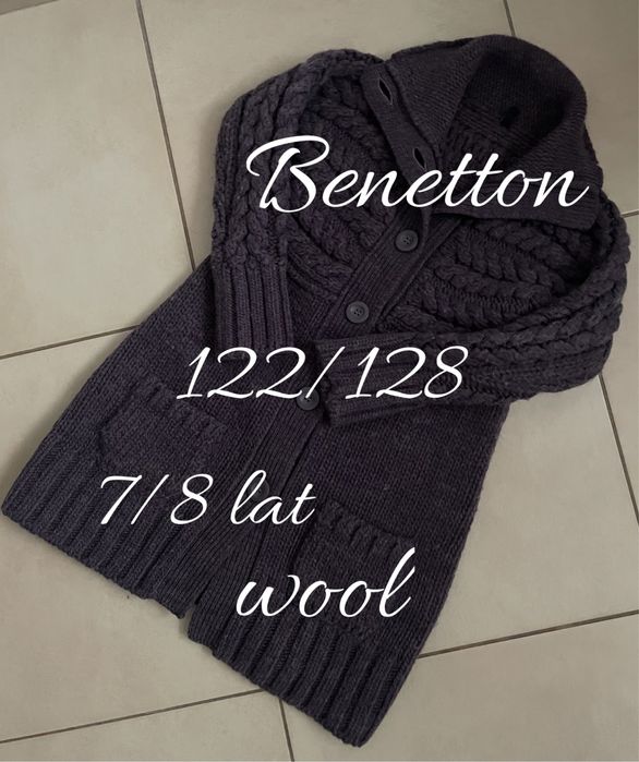 Benetton welniany rozpinany sweter kardigan 122/128