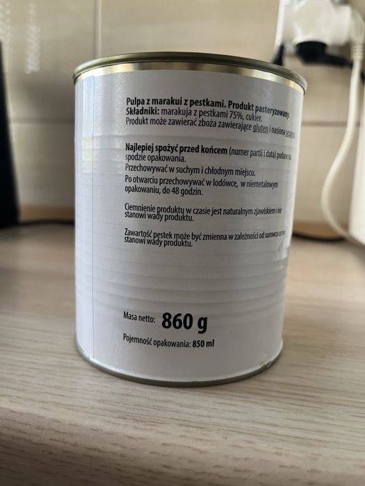 Pulpa z marakui z pestkami 860g nowa