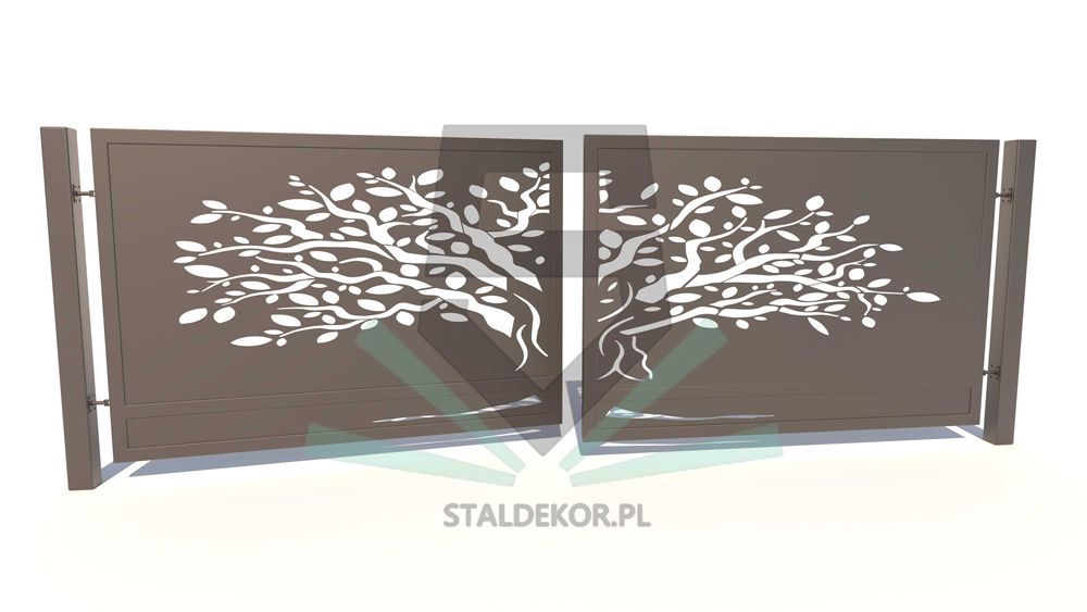 Brama dwuskrzydłowa 4m, 5m, 6m, wycinana laserowo CNC, panelowa.