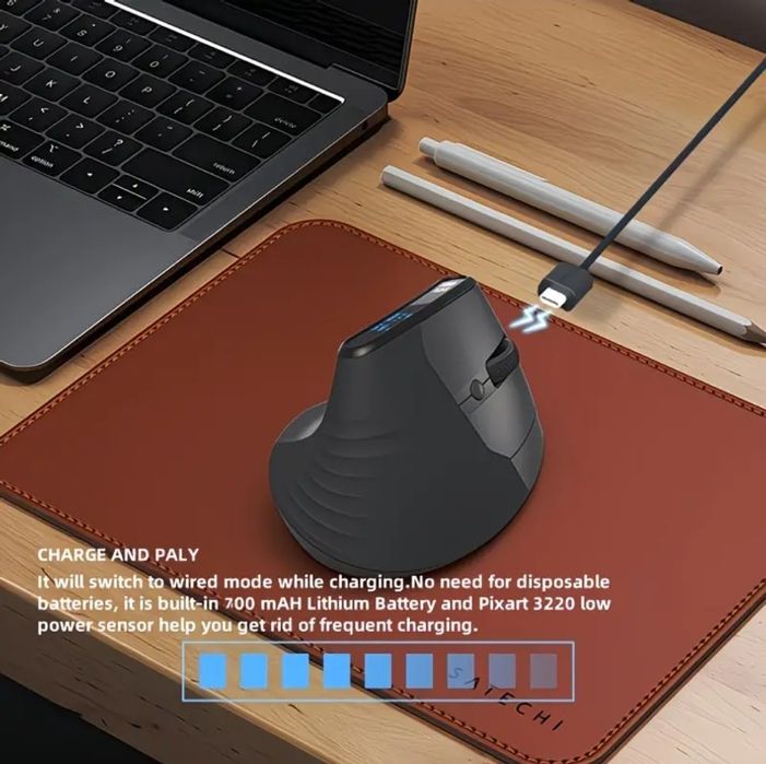 Rato ergonómico sem fios recarregável