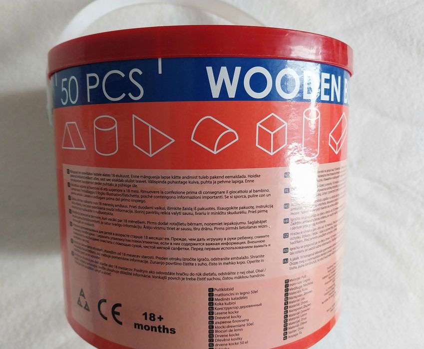 50szt drewnianych klocków w wiaderku z sorterem