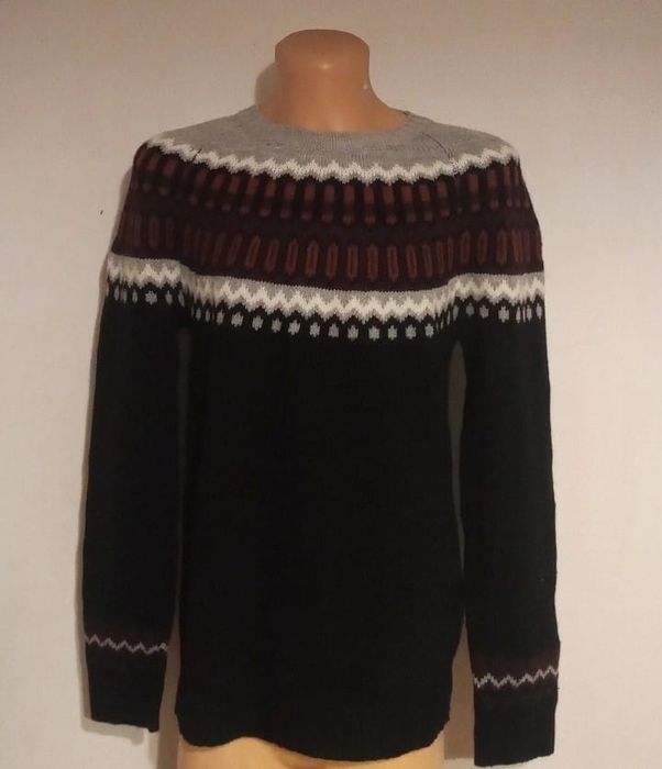 Ciepły sweter z wełną i alpaką – Wzór norweski – Rozmiar M/L