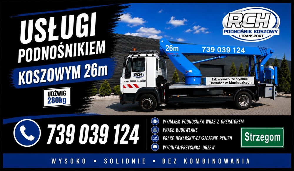 Wynajem podnośnika koszowego 26m PODNOŚNIK KOSZOWY