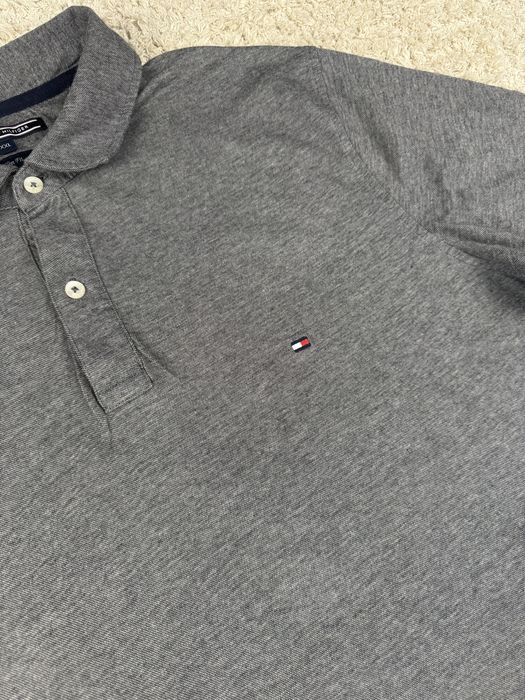 Чоловіча класична котонова сіра та  синя футболка поло tommy hilfiger повсякденне поло