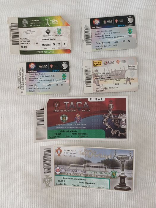 Bilhetes antigos de jogo Sporting
