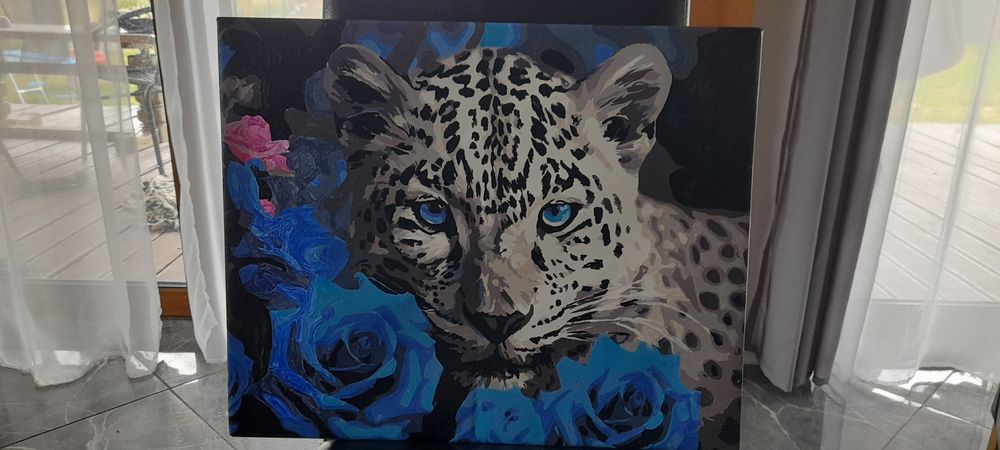 Obraz ręcznie malowany biała pantera