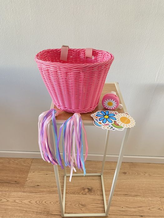 Koszyk rowerowy koszyczek na rower dzwonek frędzle naklejki zestaw now