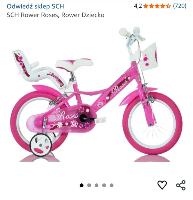 Nowy piękny różowy  rowerek dla dziewczynki 14 cali z fotelikiem dla l