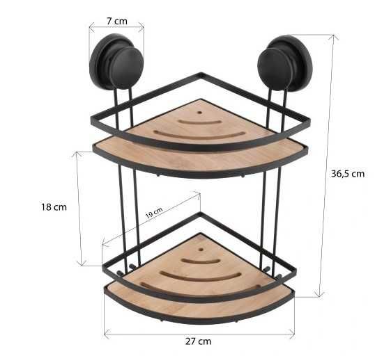 Półka ścienna łazienkowa narożna PRZYSSAWKI BEZ dziur bambus kosmetyki