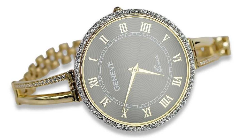 Prześliczny 14K 585 złoty damski zegarek Geneve lw053y P