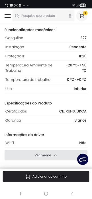 Candeeiro de tecto de 6 lâmpadas