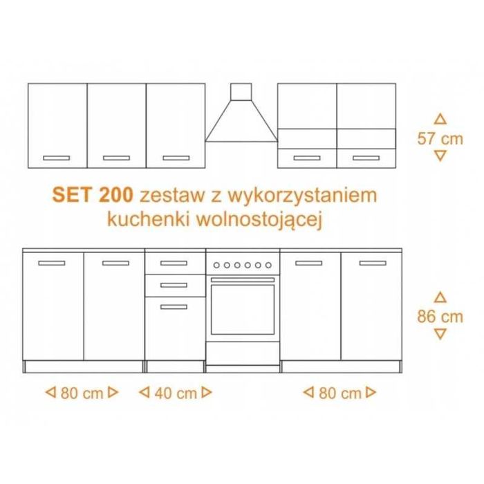 meble kuchenne, zestaw 2m, 6 szafek + blaty, WYPRZEDAŻ