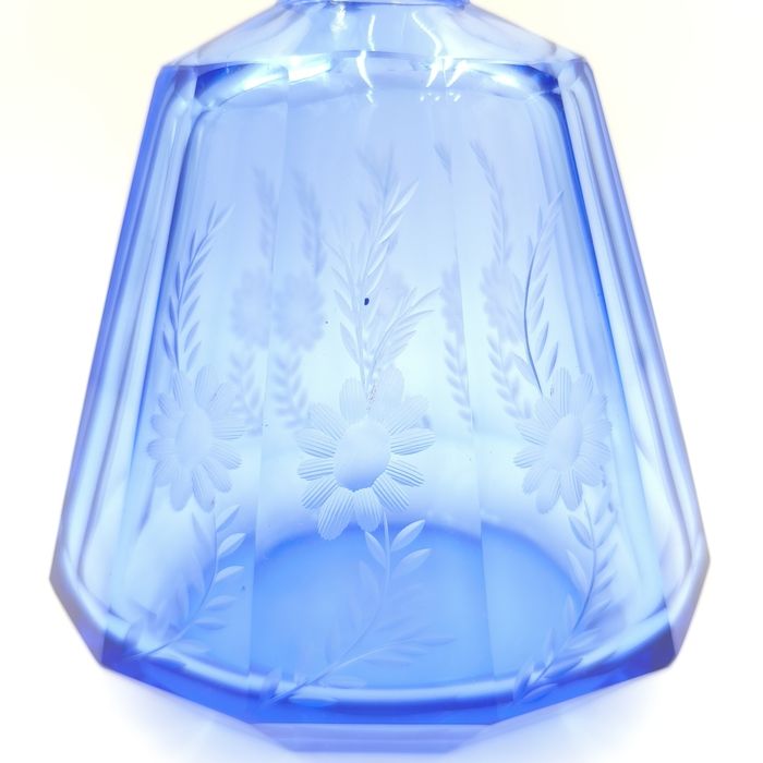 Karafka Szklana Kobaltowa Masywna Art Deco Moser? Retro Vintage Szkło