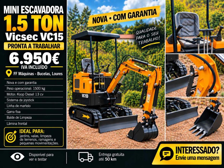 Mini-Escavadora Vicsec VC15 1,5T NOVA | Garantia | 6.950€ IVA Incluído