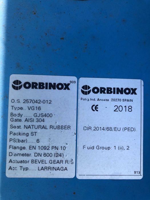 Zasuwa nożowa ORBINOX VG DN 600 DN 24’’