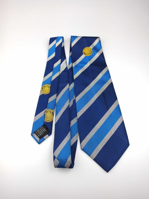 Gianni Versace granatowy jedwabny krawat w logo meduzy sap103