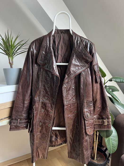 Vintage Awacs Płaszcz skórzany damskie leather coat 00s