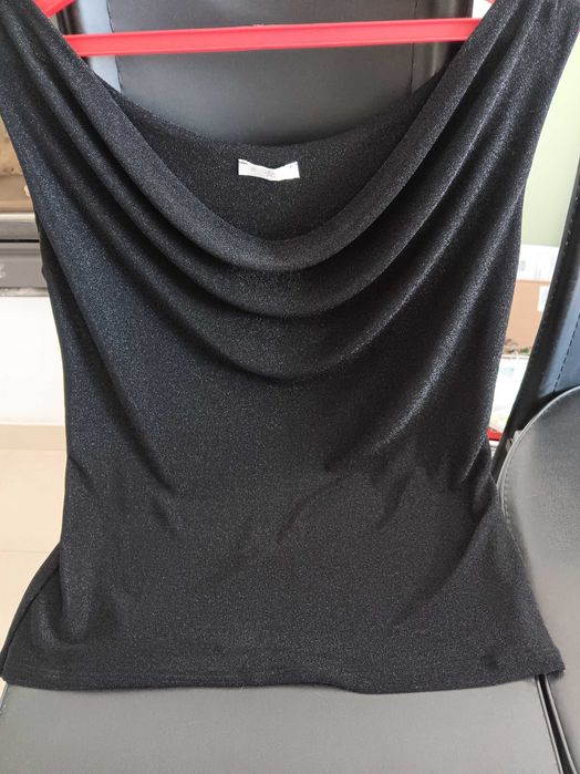 Blusa sem mangas para festa preto brilhante XL