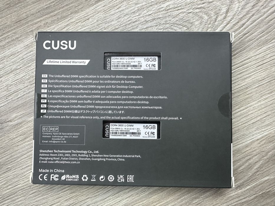 Оперативна пам'ять CUSU DDR4 32GB (2×16GB) Нова