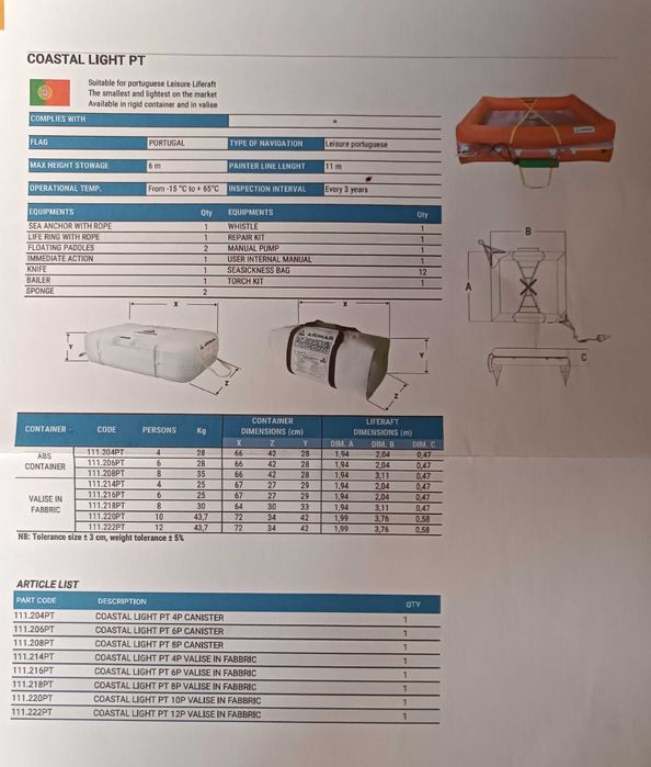 Basla Salva-vidas Autoinsuflável Coastal Light 10 pessoas
