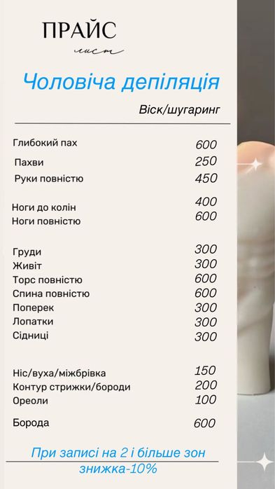 Депіляція чоловіча, жіноча, шугаринг, електроепіляція