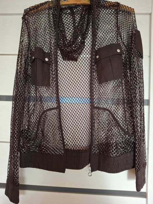 Kurtka ażurowa siateczka bluza z kapturkiem brązowa srebrna