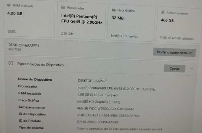 Computador Usado Intel Pentium(R) CPU G645