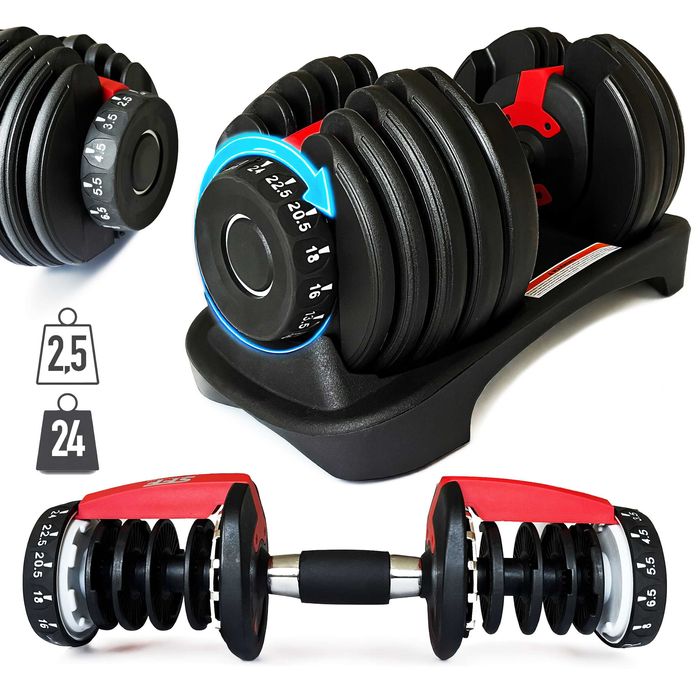 Regulowany HANTEL 2w1 2,5 - 24kg MAGNETYCZNA hantla regulowana PREMIUM