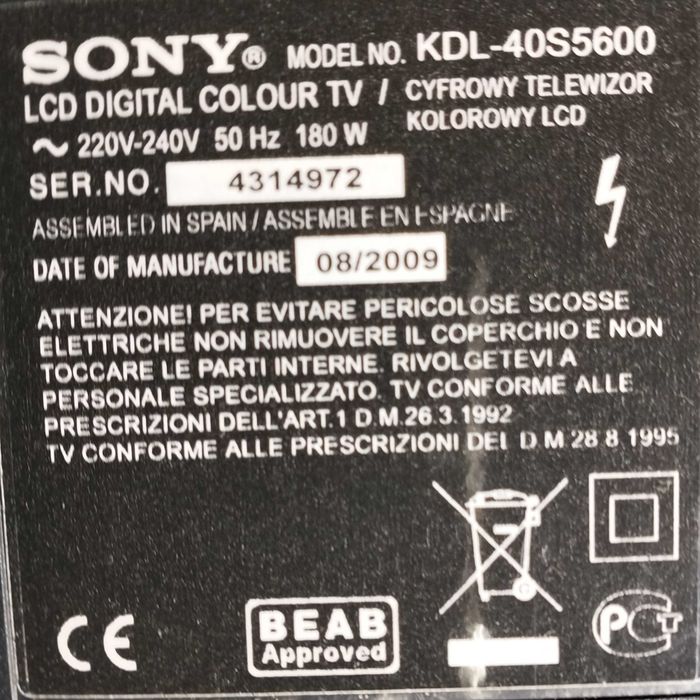 TV LCD Sony Bravia KDL-40S5600 - 40 polegadas