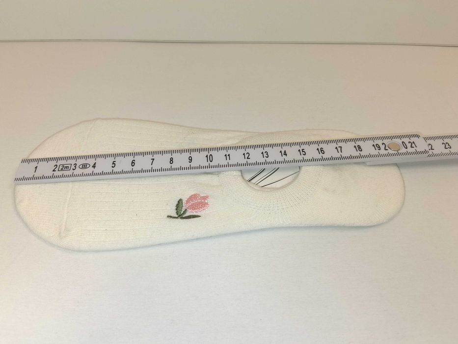 F044 Skarpetki Stopki Damskie Moraj Białe HaftKwiatTulipany Rozm 35-38