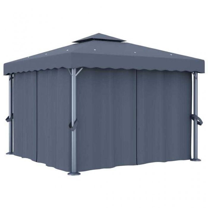 Pérgola com Cortinas e Luzes LED 3x3 m – Antracite