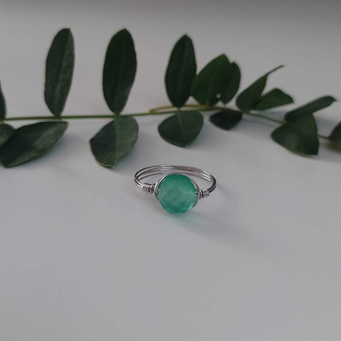 Pierścionek handmade z kamieniem naturalnym agatem zielonym