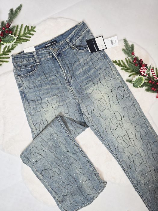 Zjawiskowe Jeansy szwedy Biżuteryjne Cyrkonie błyszczące kryształki lu