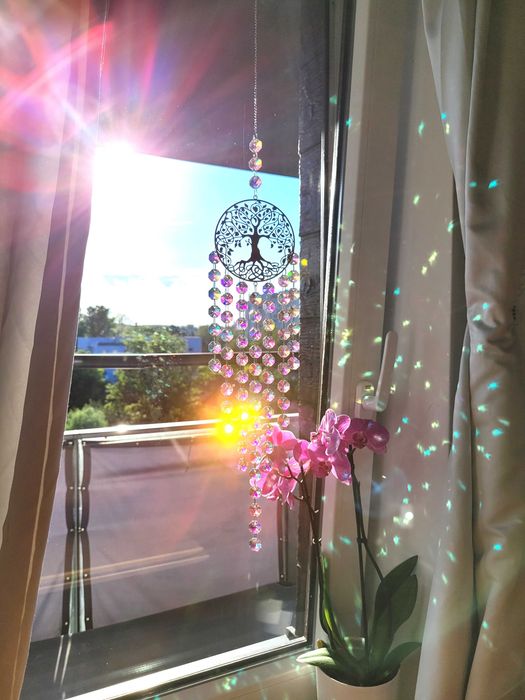 Łapacz Snów Słońca DRZEWO ŻYCIA Kolorowy SZKLANY Zawieszka na Okno