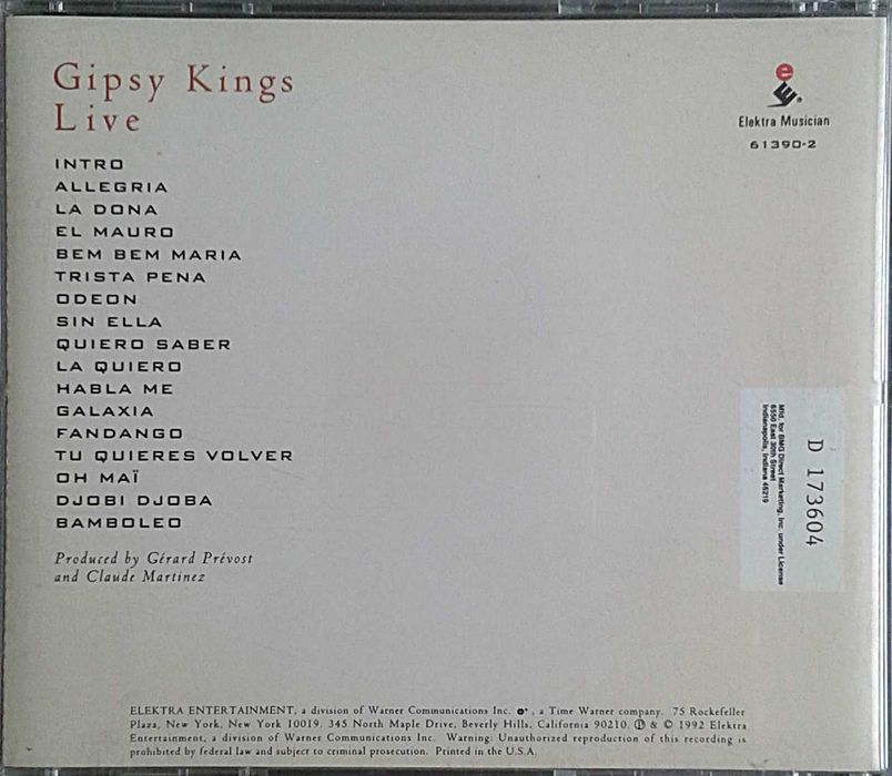 CD Gipsy Kings Live. 17 musicas.