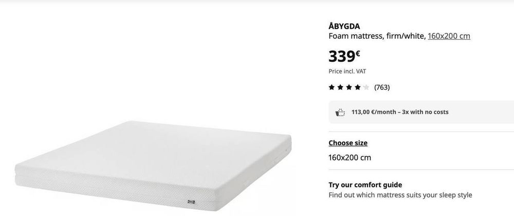 Colchão de espuma, firme/branco, 160x200 cm IKEA ÅBYGDA