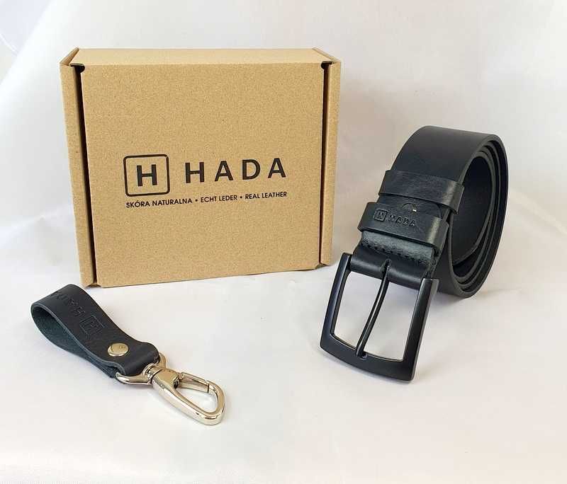 Pas do spodni czarny typu jeans czarna klamra brelok gratis