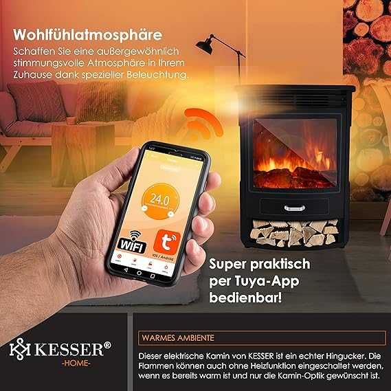 KESSER® Prio elektryczny kominek z efektem płomienia pilot  950/1900 W