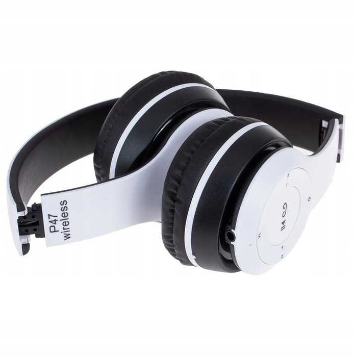 Słuchawki bezprzewodowe nauszne solidne BLUETOOTH MP3 białe na prezent