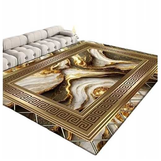 NOWY Dywan do Salonu 200x300 Efekt 3D Nowoczesne Wzory Loft Złoty