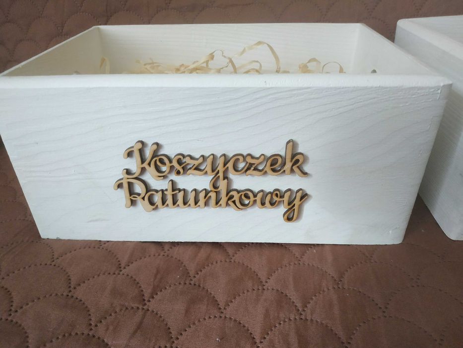 Koszyczek ratunkowy bialy, napis, 2 sztuki, ślub, wesele