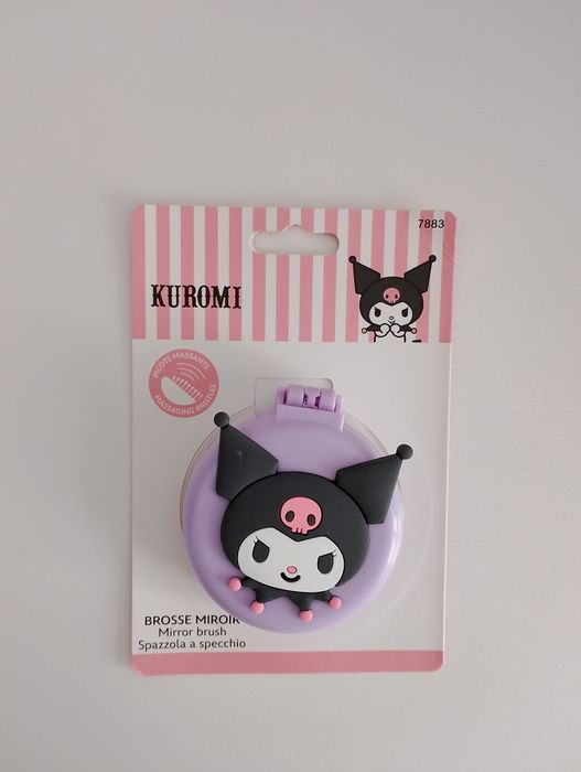 kieszonkowa szczotka do włosów z lusterkiem pop-up (2w1) z motywem postaci Kuromi od Sanrio