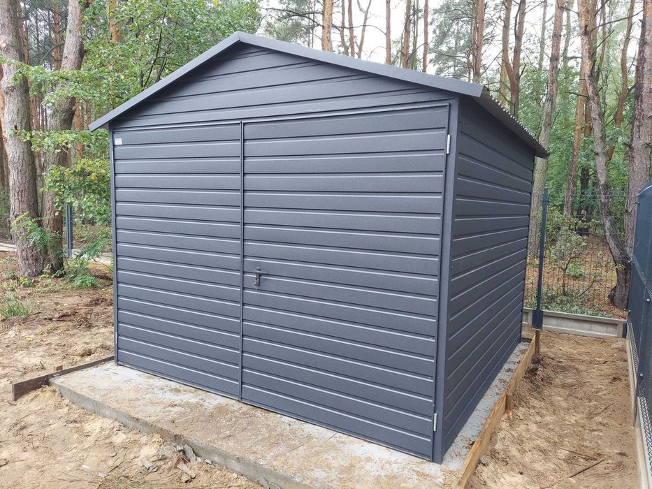Garaż, schowek 3x3, dwuspad, okno, PREMIUM, antracyt, profil ocynk