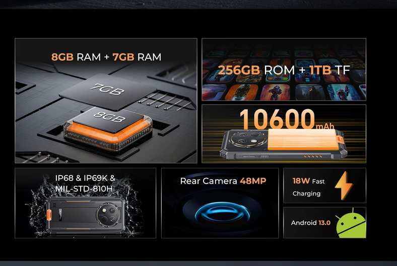 Oukitel WP28. 8Gb/256Gb, 10600мА/h, 48Mp,Tiger 606, NFC+Подарунок